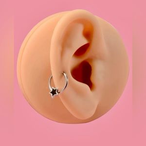 1Pc 16g Surgical Stainless Steel Hoop w/ Black Star NWT